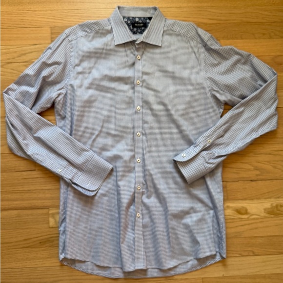 Other - Men's Slim Fit Micro-Check Houndstooth Dress Shirt - Light Blue Sand Euro fit